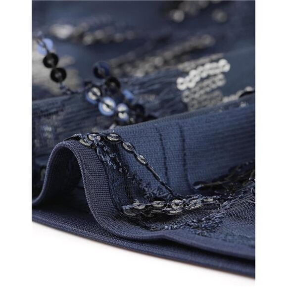 Slate Sequin Tassel Shiny Embellished Short Sleeve Crop Top Dressy Party Shirt - Picture 6 of 6